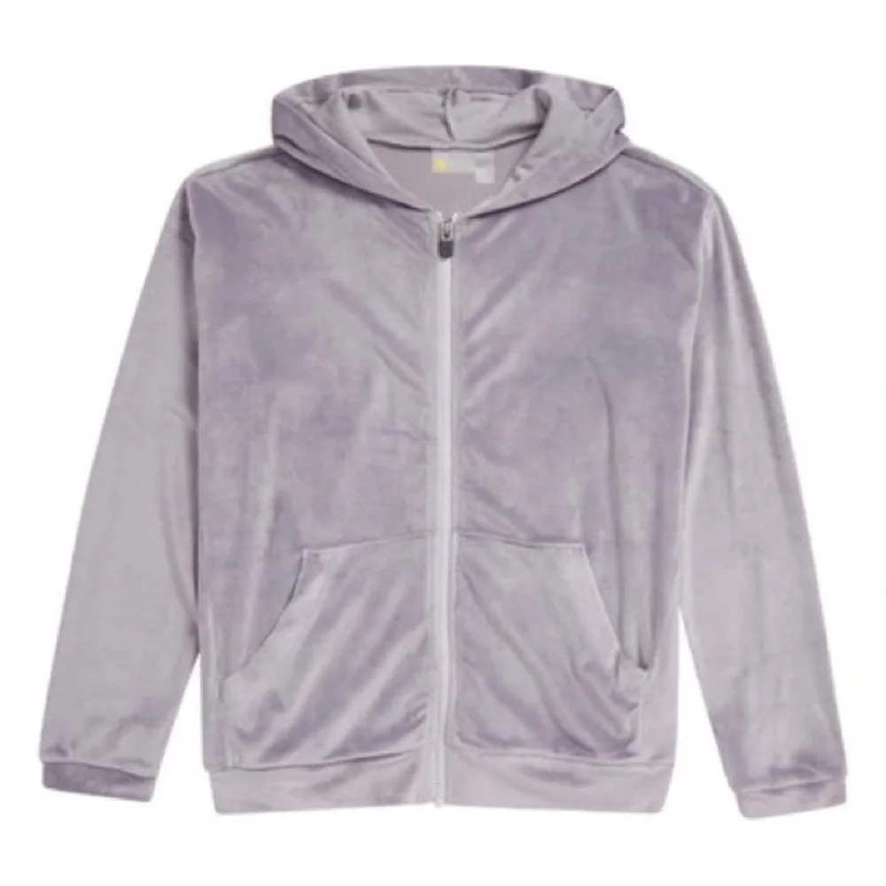 Zella - KIDS' VELOUR ZIP HOODIE IN GREY DAPPLE